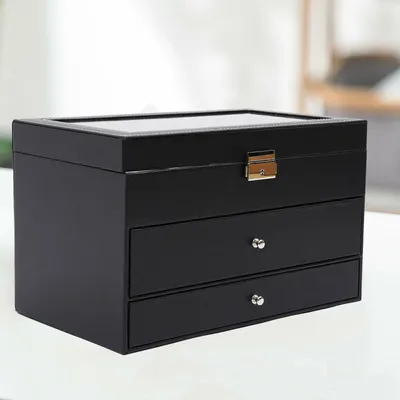 Produktbild von 12 Uhren Uhrenkoffer Uhrenbox 3 Schicht Uhrenkoffer Uhrentruhe Uhrenkasten Schaukasten Jewerly Box Organizer Geschenke für Frauen