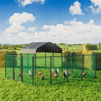 Productafbeelding van Kippenren - Kippenhok - Pluimveeschuur - Hennenren - Buitenren - 393 x 312 x 156 cm - Gegalvaniseerd Metaal