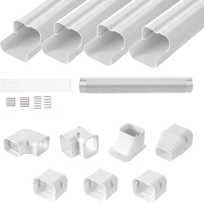 Obrázok produktu pre Kryt sady mini split potrubia 76,2 mm Š 4830 mm D, dekoratívny kryt potrubia z PVC pre klimatizáciu so 4 rovnými potrubiami a kompletnými komponentmi, lakovateľný pre tepelné čerpadlá, biely