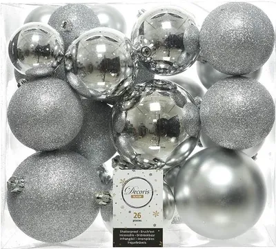 Image de Boîte 26 Boules Argentées Assortiment De Boules De Noël Argentées - Decoris