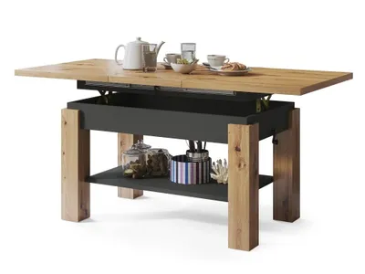 Produktbild von Couchtisch höhenverstellbar & ausziehbar – 110–150 cm – Eiche Artisan & Anthrazit – ASTRA Sofatisch mit Stauraum – Moderner Wohnzimmertisch