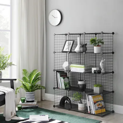 Produktbild von SONGMICS Bücherregal mit 12 Fächern Drahtgitter 93 x 123 x 31 cm multifunktionell Steckregal schwarz LPI34H