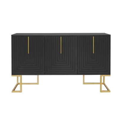 Produktbild von Merax Sideboard mit 3 Türen und verstellbaren Einlegeböden, Kommode mit Metallsockel, Anrichte Buffet Schließfachschrank Schrank, 138x80.5x40cm,Schwaz