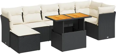 Produktbild von vidaXL 8-tlg. Garten-Sofagarnitur mit Kissen Schwarz Poly Rattan