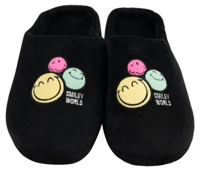 Produktbild von Smileyworld Hausschuhe für Damen - Smiley Puschen Slipper Pantoffeln Schlappen Schwarz 39-40
