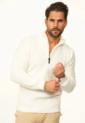 Produktbild von CARISMA Herren Strickpullover als Weicher Grobstrick Troyer Pulli für Herren Männer Winterpullover als Half-Zip - Regular-Fit Bouclé
