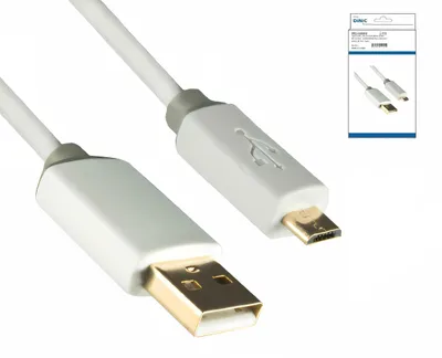 Produktbild von DINIC USB Kabel, Typ A auf Micro B, Weiß, 2m, vergoldete Stecker