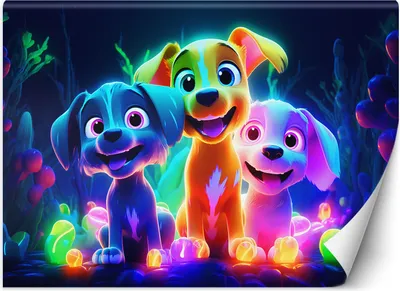Produktbild von Vlies fototapete Neon-Hunde 450x315 cm Feeby Bunt inkl. Kleber einfache Montage