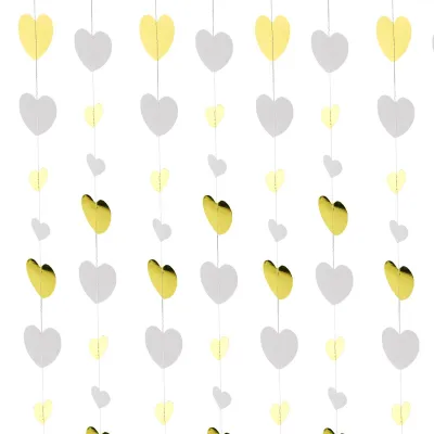 Herz-Papiergirlande 20 m, weiß-gold, für Partydekoration
