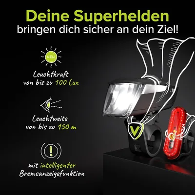 Image de Kit d'éclairage pour vélo Velmia, avec batterie USB et une autonomie de 8,5 heures, étanche et rechargeable, accessoires pour vélo