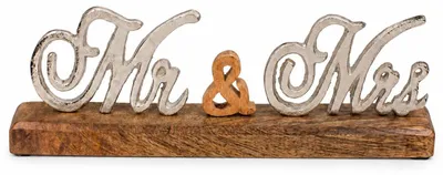 Obrázok produktu pre Nápis „Mr & Mrs“ z kovu a mangového dreva, svadobná dekorácia, 33 x 5 x 10 cm