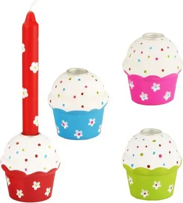 Produktbild von Kerzenhalter, Holz rund Ø 4 cm · 5 cm farbig "Cupcake"