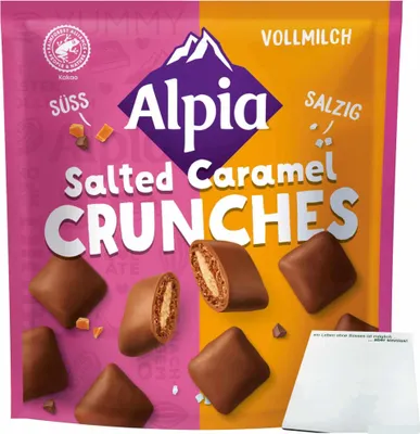 Produktbild von Alpia Salted Caramel Crunches (140g Beutel) + usy Block