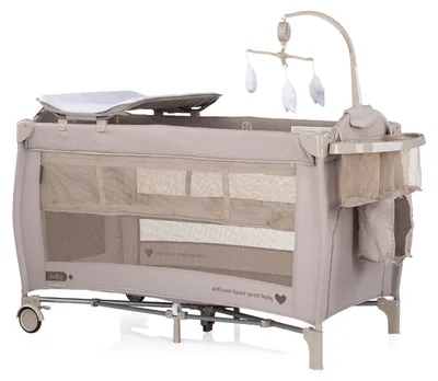 Produktbild von Chipolino Reisebett Bella 2 Ebenen seitlicher Eingang Musikmobile Wickelauflage braun gemustert