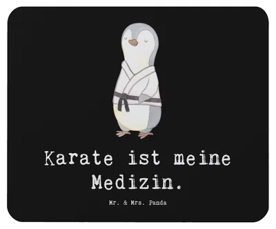 Produktbild von Mr. & Mrs. Panda Mauspad Pinguin Karate - Schwarz - Geschenk, Mouse Pad, mousematte, Kampfkunst, laptop mousepad, pc mausunterlage, Verein, Kampfsportart