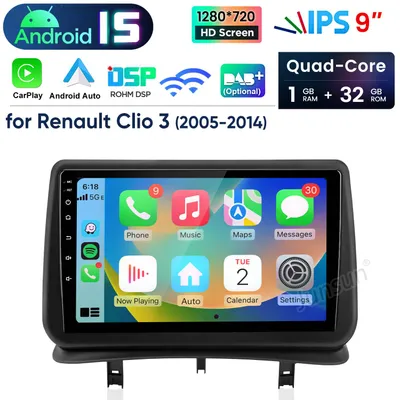 Produktbild von 1+32G 9"Android 15 Autoradio Carplay Für Renault Clio3 2005-2014 GPS NAVI WIFI BT DAB+ SWC USB FM