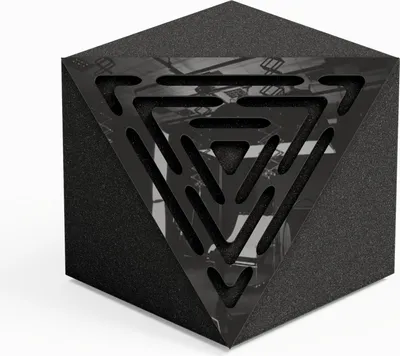 Produktbild von 2er-Pack–Akustik-Eck-Decken-Bassfalle "TRICUB-WAVE"|Schallabsorbierender Akustikschaum mit perforierter,laminierter HDF-Platte [Schwarzer Kunststoff]