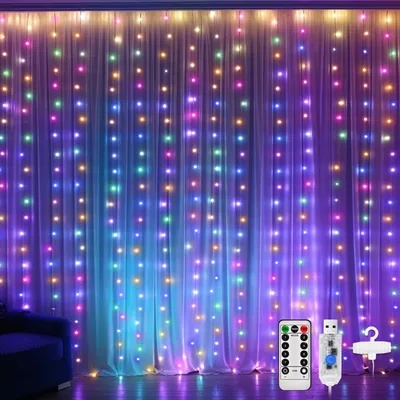 LED-Lichtvorhang 3x3 m, 300 LEDs, USB, 8 Modi, Fernbedienung