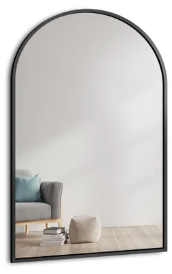 Image de Miroir semi-ovale Alfaram BERDO avec cadre en MDF noir mat, 100 x 200 , pour la salle de bains ou le salon