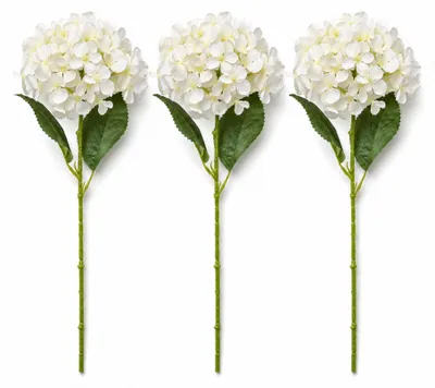 Produktbild von LAYBA Künstliche Hortensie 3er-Set weiß 40 cm, Kunstblumen mit 20 cm Blütenteil, dekorative Hortensien für Vase, Hochzeit, Event und moderne Wohnakzente
