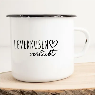 Produktbild von Huuraa Emaille Tasse Leverkusen  Geschenk Kaffeebecher Vintage 300ml Leverkusen  Präsent