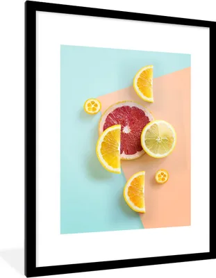 Produktbild von MuchoWow® Gerahmtes Poster Zitrus - Zitrone - Pastell 60x80 cm - Poster mit Schwarzem Bilderrahmen Wandposter Rahmen Foto Bilder - Wohnzimmer - Dekorationen - Prämie