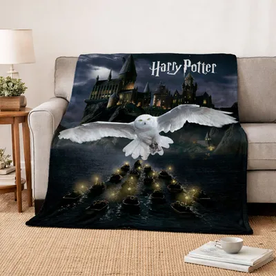 Produktbild von Harry Potter Kuscheldecke XL für Kinder und Erwachsene 150x200 cm - Couch Decke mit Hogwarts & Eule Hedwig, schwarz, extra flauschig, Fleece,
