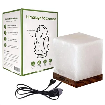 Produktbild von Dimmbare Salzlampe Cube – 2–4 kg und ca. 18 cm – Nachtlampe – Tischlampe, KI-generiertes Bild