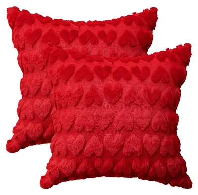 2 rote Plüsch-Herz-Kissenbezüge 40x40 cm Jacquard