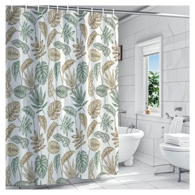 Produktbild von Duschvorhang 200x200 Textil Grün Duschvorhänge Badewanne aus Stoff Polyester Textil Anti-schimmel Wasserdicht Waschbar Beschwerter Saum shower curtains mit Ösen und 12 Duschvorhangringe für Badezimmer