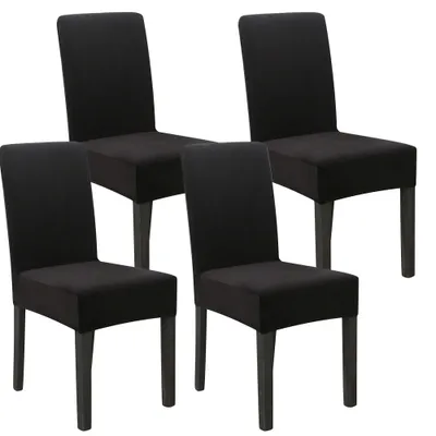 Produktbild von Stuhlhussen 4er set Verdickter Samt Stretch Hussen Für Stühl Weichem Esszimmer Stuhlbezug Hochzeit Home Party Stuhlüberzug Esszimmer-Sitzbezug Schwarz