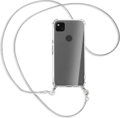 Produktbild von Handykette Backcover-Schutzhülle mit Band (Metall silberfarben) für Google Pixel 4a - silberfarbene Kette Snake