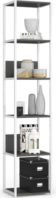 Produktbild von Bücherregal AKORD Metallregal mit Ebenen aus Holzwerkstoff Weiß Breite 40 cm 6 Ebenen Grau B40 x H192 x T32 cm