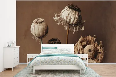 Produktbild von MuchoWow® Fototapete für Wohnzimmer oder Schlafzimmer Wandtapete Vinyl Motivtapete Blumen - Pflanzen - Trockenblumen - Braun - 350x260 cm - Wohnzimmer-Tapete