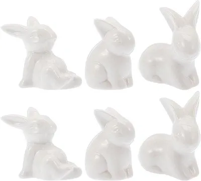 Obrázek produktu pro Sada porcelánových figurek – 6 bílých zajíčků pro děti, velikonoční dekorace