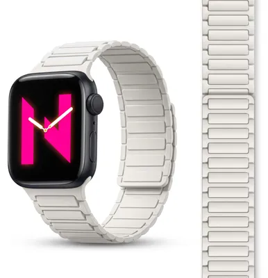Obrázek produktu pro Náramek Nexus pro Apple Watch SE/10/9/8/7/6/5/4/3/2/1, magnetický silikonový náramek s drážkou - 38/40/41/42 mm polar star sand white