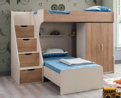 Produktbild von Kinderzimmer Möbelset Braun aus Holz mit Kinderbett, Nachttisch