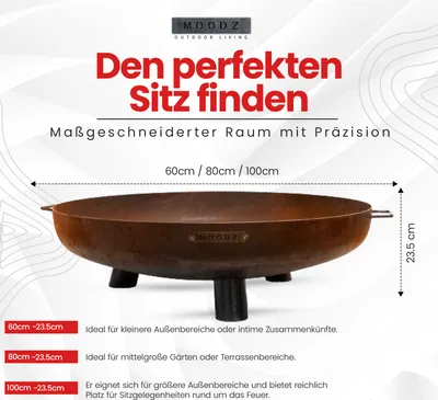 Obrázok produktu pre Záhradný gril - MOODZ Outdoor Living - Sud 80 cm Nohy a rukoväť - Corten - Vonkajší záhradný gril 80x80x23,5 cm