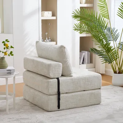 Produktbild von AIORBER Klappbares Schlafsofa mit Kissen, faltbare Matratze, tragbares Bodensofa, Rückenlehne, Chenille, Beige/Smaragdgrün/Grau/Schwarz