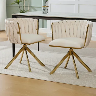 Image de MODFU Fauteuil En Velours Moderne - 1 Place Avec Rotation 180° et Pieds Métal Doré - 56x50x70 cm - Ivoire
