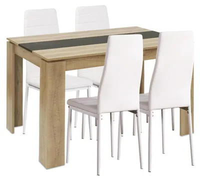 Obrázek produktu pro Jídelní stůl Essgruppe s 4 židlemi, obdélníkový, z dubového dřeva, bílá barva, rozměry 110x70 cm