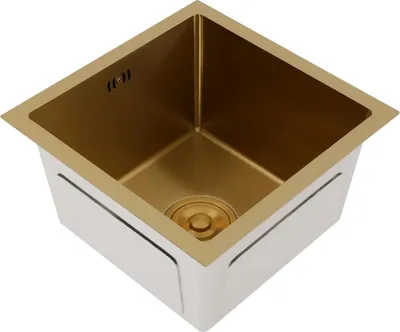 Zdjęcie produktu dla Zlewozmywak kuchenny – pojedyncza komora – wymiary 38 x 38 cm – stal nierdzewna 304 – 1 otwór – bez armatury – do kuchni/baru – złoty