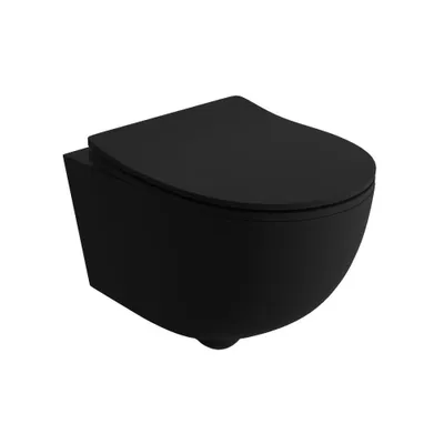 Produktbild von LAVITA Wand-WC Brava Black Hänge Toilette WC Sitz Toilettendeckel mit Absenkautomatik & Metallscharniere Hängend Toiletten Tornado Spülsystem Schwarz