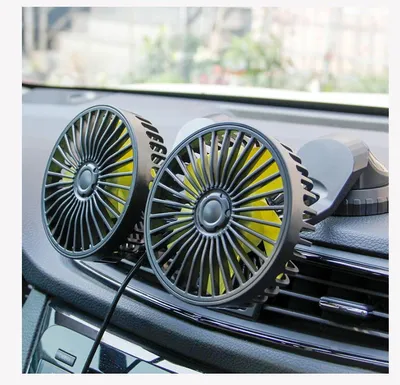 Produktbild von 5V-Doppelkopf-Autolüfter, tragbarer Fahrzeuglüfter, USB-Ventilator für Fahrzeugmontage, elektrischer Ventilator mit 360°-Drehung, automatische Kühlung, 3 Geschwindigkeitsstufen, leistungsstark