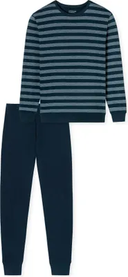 Produktbild von UNCOVER by SCHIESSER Herren Schlafanzug, lang - Bündchen, gestreift, Single Jersey Dunkelblau 3XL