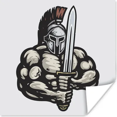 Produktbild von MuchoWow® Poster Eine Illustration eines Bodybuilders mit einem Schwert 75x75 cm - Wand Dekoration