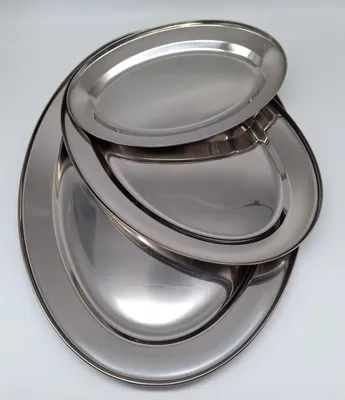 Produktbild von 3 er Set Servierplatten Oval Edelstahl 50 40 und 30 cm Serviertablett Servierteller