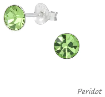 Produktbild von Kristall Ohrstecker rund: 925 Silber Ohrringe „Solitär“ 5 mm Peridot