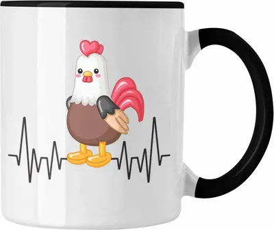Produktbild von Trendation - Huhn Hühner Herzschlag Tasse Geschenk für Landwirt Bauer Hobby Geschenkidee (Schwarz)