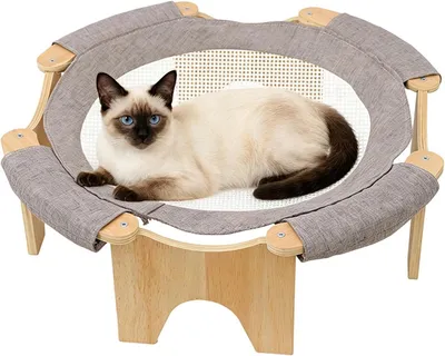 Produktbild von Kühlendes, feuchtigkeitsbeständiges Katzenhängemattenbett aus Holz für kleine und mittlere Hunde